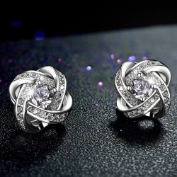 Exclusive small round earrings with crystals - 925 sterling silverEarrings
