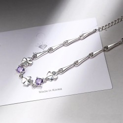 Elegant bracelet with four leaf clover & crystals - 925 sterling silverBracelets