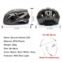 Bicycle helmet with Led light - rechargeable - integrally-molded - sports head protectionBicycle