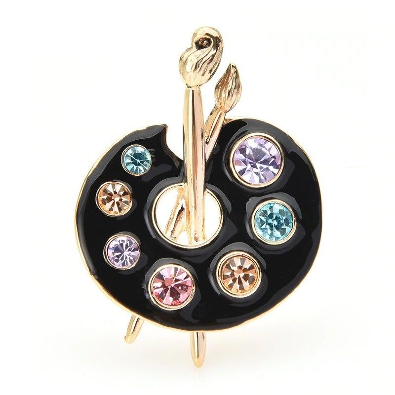 Painting Palette Brooches - Crystal - Enamel - Black - WhiteBrooches
