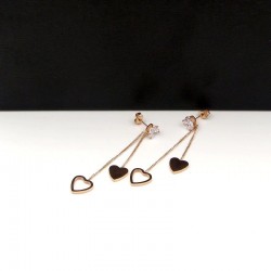Crystal & hearts - double tassels - rose pink gold long earringsEarrings