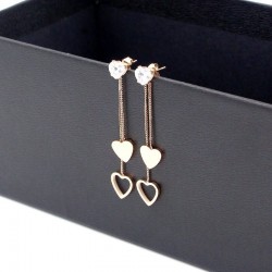 Crystal & hearts - double tassels - rose pink gold long earringsEarrings