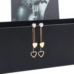 Crystal & hearts - double tassels - rose pink gold long earringsEarrings