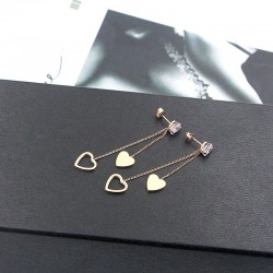 Crystal & hearts - double tassels - rose pink gold long earringsEarrings