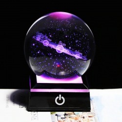 3D globe with 8 planets - crystal ball with base - laser engraved - LED night light - 8cmDecoration