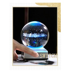 3D globe with 8 planets - crystal ball with base - laser engraved - LED night light - 8cmDecoration