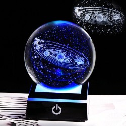 3D globe with 8 planets - crystal ball with base - laser engraved - LED night light - 8cmDecoration