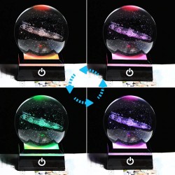 3D globe with 8 planets - crystal ball with base - laser engraved - LED night light - 8cmDecoration