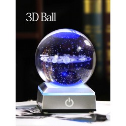 3D globe with 8 planets - crystal ball with base - laser engraved - LED night light - 8cmDecoration