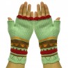 Knitted winter gloves - half-finger design - with a flowery embroideryGloves