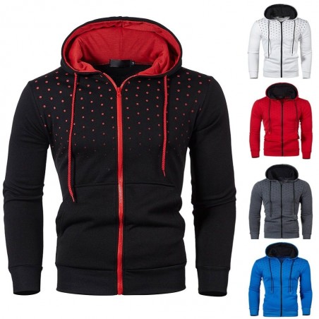 Warm hoodie with zipper - long sleeve - polka-dot printHoodies & Sweatshirt