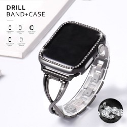 Stainless steel strap & protective case with crystals for Apple Watch 5/4/3/2/1Accessories
