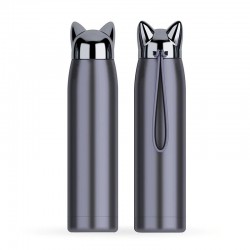 Double wall vacuum thermos - water bottle - thermal mug with fox ears - stainless steel - 320mlThermos bottles
