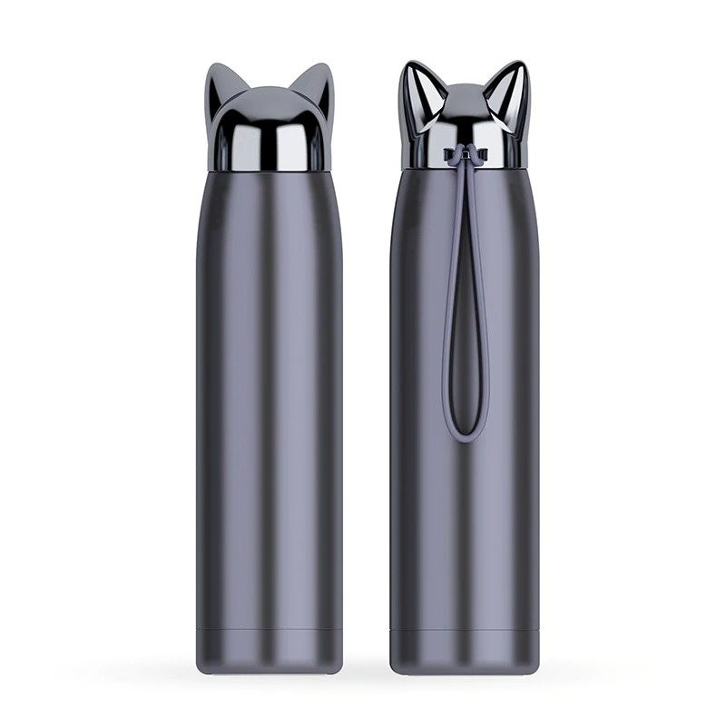 Double wall vacuum thermos - water bottle - thermal mug with fox ears - stainless steel - 320mlThermos bottles