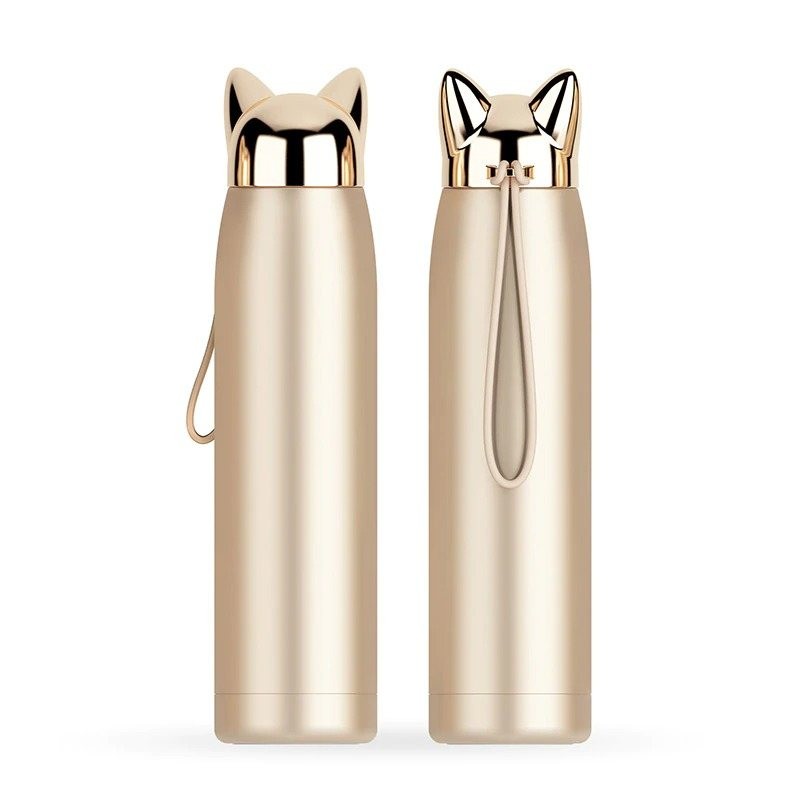 Double wall vacuum thermos - water bottle - thermal mug with fox ears - stainless steel - 320mlThermos bottles