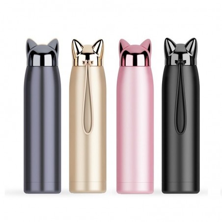 Double wall vacuum thermos - water bottle - thermal mug with fox ears - stainless steel - 320mlThermos bottles