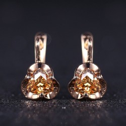 Earrings with flower & yellow crystal - rose goldEarrings