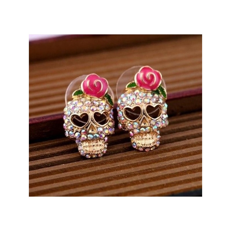 Crystal skull with rose - small earringsEarrings