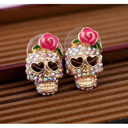 Crystal skull with rose - small earringsEarrings