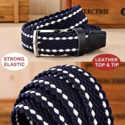 Braided elastic belt - leather - unisexBelts