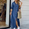 Long loose dress with buttons - denim / modern printDresses