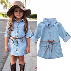 Buttoned up long sleeve shirt - mini denim dress for girlsKids