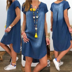 Short sleeve denim dress - V-neck - loose designDresses
