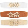 Fashionable elastic wide belt - leafs emblem buckleBelts