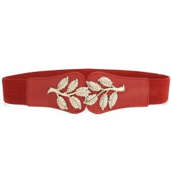 Fashionable elastic wide belt - leafs emblem buckleBelts