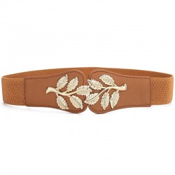 Fashionable elastic wide belt - leafs emblem buckleBelts