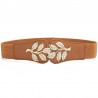 Fashionable elastic wide belt - leafs emblem buckleBelts
