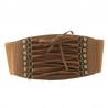 Retro belt - wide buckle and strings - elastic leather corsetBelts