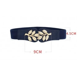 Fashionable elastic wide belt - leafs emblem buckleBelts