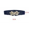 Fashionable elastic wide belt - leafs emblem buckleBelts