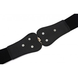 Fashionable elastic wide belt - leafs emblem buckleBelts