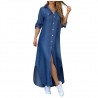 Long loose dress with buttons - denim / modern printDresses
