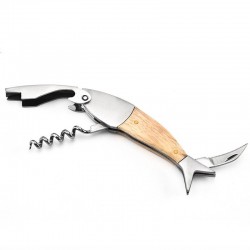 Corkscrew / bottle opener with wood handle - fish shapeBar supply