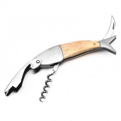 Corkscrew / bottle opener with wood handle - fish shapeBar supply