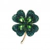Green / red four leaf clover - crystal broochBrooches