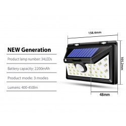 LED solar light - outdoor - motion sensor - wall - waterproof - 34 LEDSSolar lighting