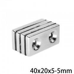 N35 - neodymium magnet - with double 5mm hole - 40 * 20 * 5mm - 1 - 30 piecesN35