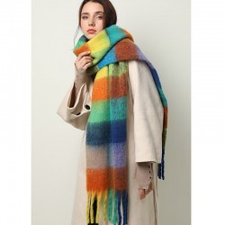 Colorful cashmere shawl with tassels - large - plaid / stripesScarves