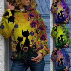 Hoodie with cat print - long sleeve sweaterHoodies & Jumpers