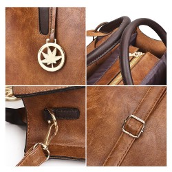 Fashionable leather handbag - crossbody - small clutch bag - hemp logo - 3 pieces setSets