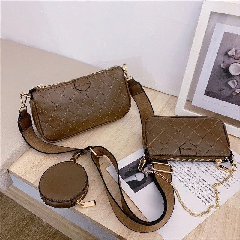 Leather handbag - crossbody - small clutch bag - detachable design - 3 pieces setSets