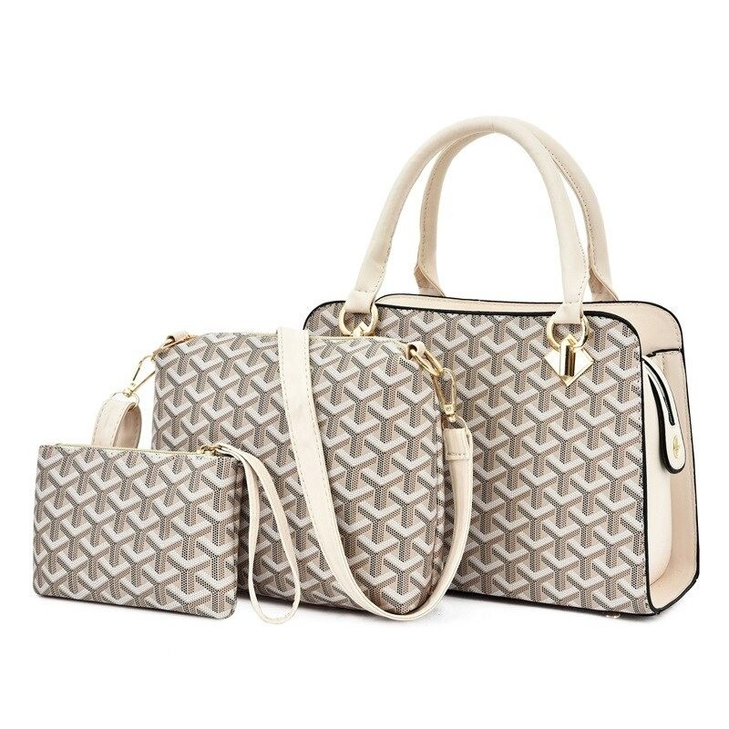 Leather handbag - crossbody - small clutch bag - geometric design - 3 pieces setSets