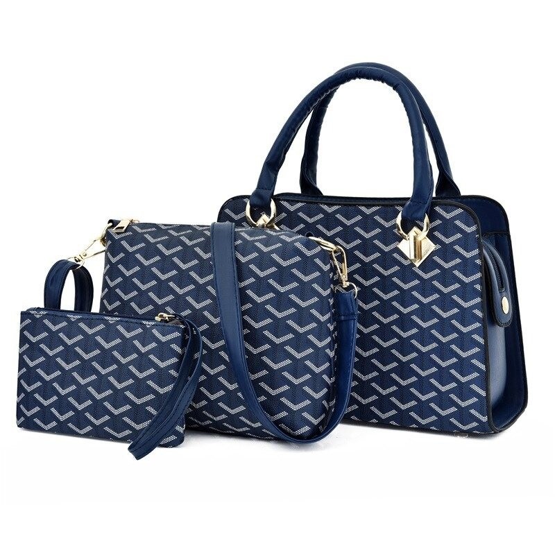 Leather handbag - crossbody - small clutch bag - geometric design - 3 pieces setSets
