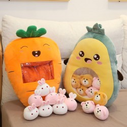 Plush cushion with small toys - transparent pocket - strawberry - avocado - banana - carrotCuddly toys