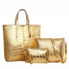 Leather bag - crossbody - small clutch - crocodile skin design - 3 pieces setSets