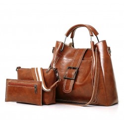 Elegant leather handbag - crossbody - small clutch bag - 3 pieces setSets